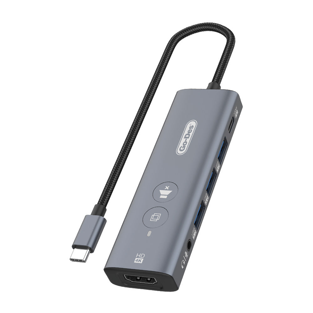 Go Des GD-6903 Type-C Bağlantılı 6in1 Hub Adaptör USB3.0/Hdmi/PD 100W/3.5mm/4K Ultra HD 30hz/5Gbps Go Des GD-6903 Type-C Bağlantılı 6in1 Hub Adaptör USB3.0/Hdmi/PD 100W/3.5mm/4K Ultra HD 30hz/5Gbps